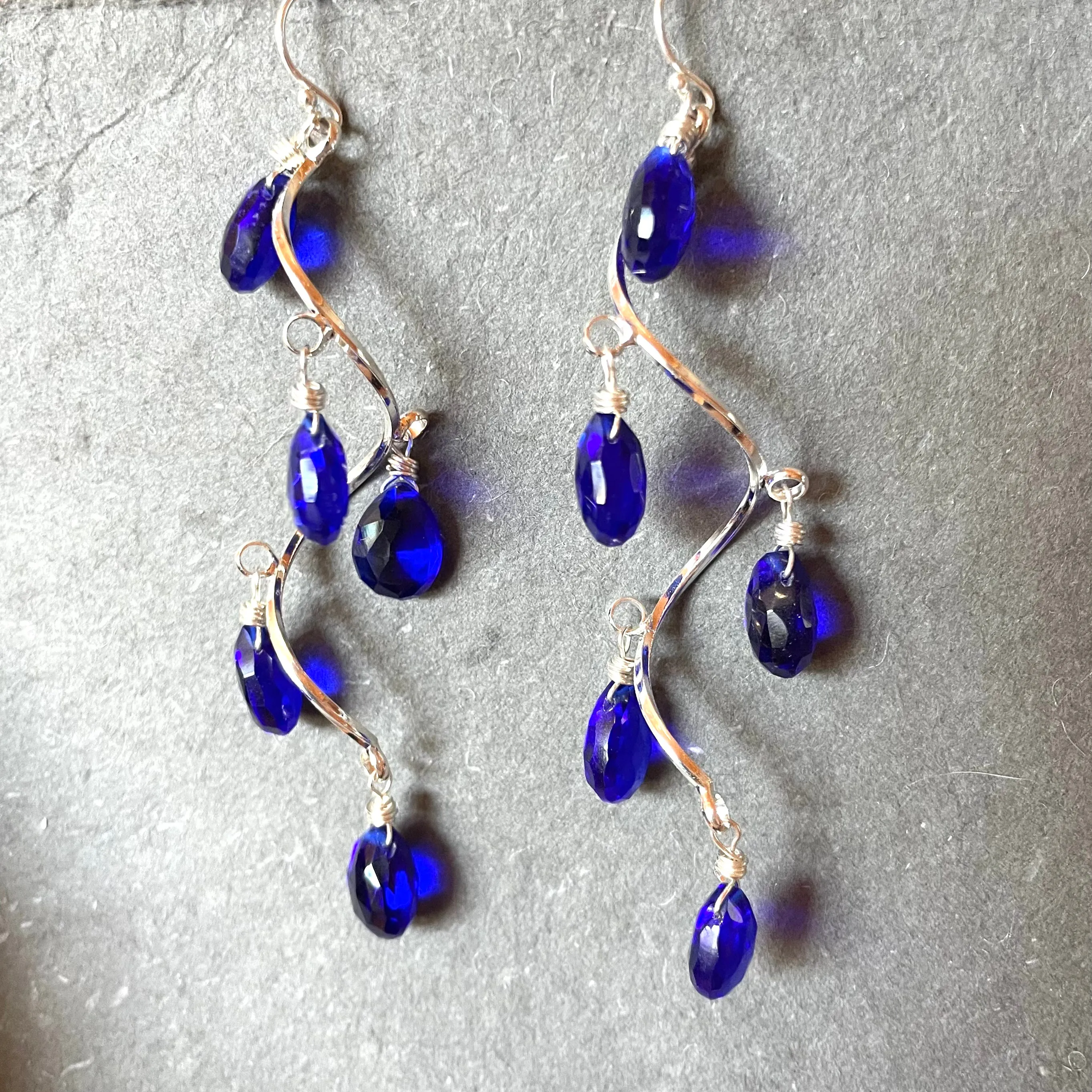 Electric Blue Spiral Silver Dangles