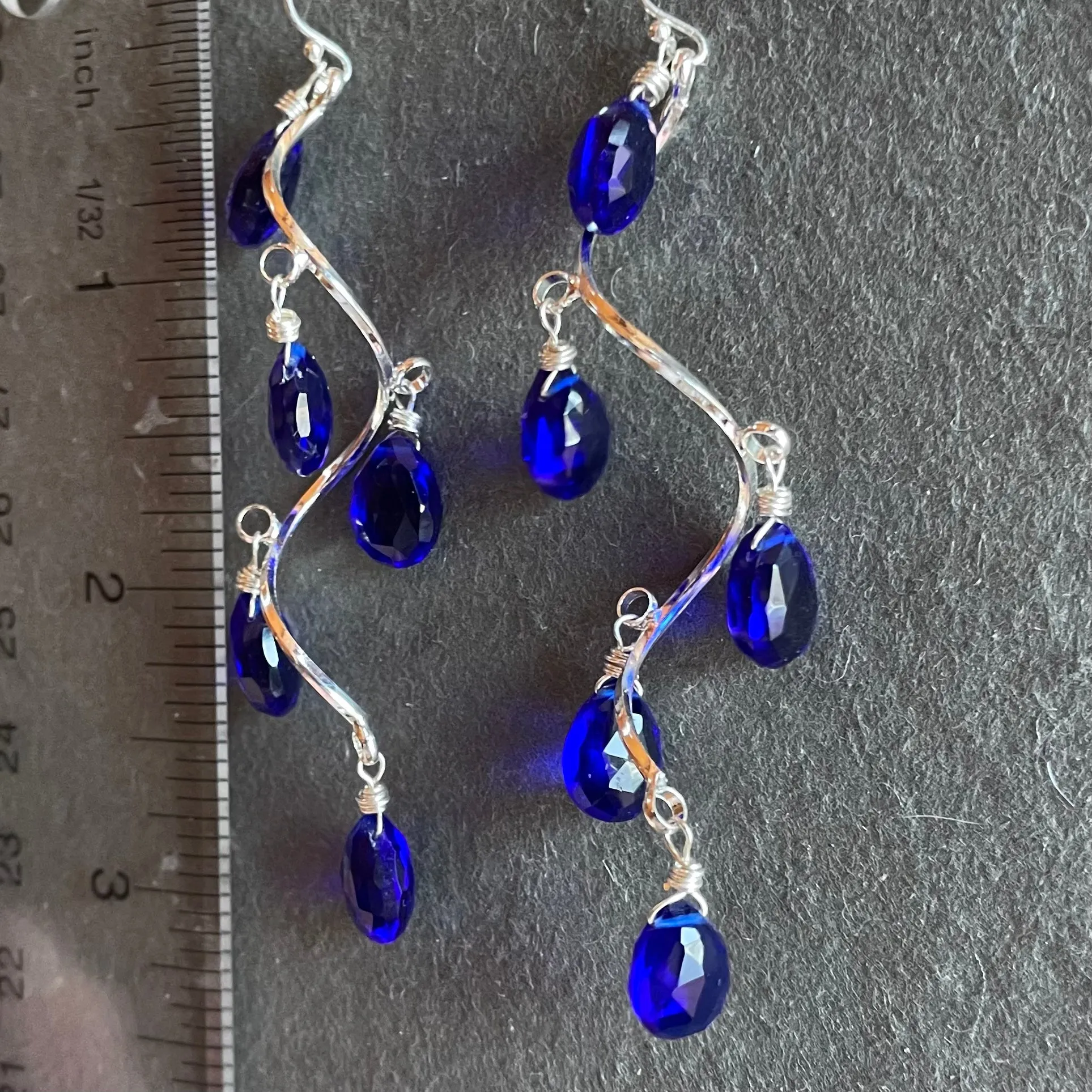 Electric Blue Spiral Silver Dangles