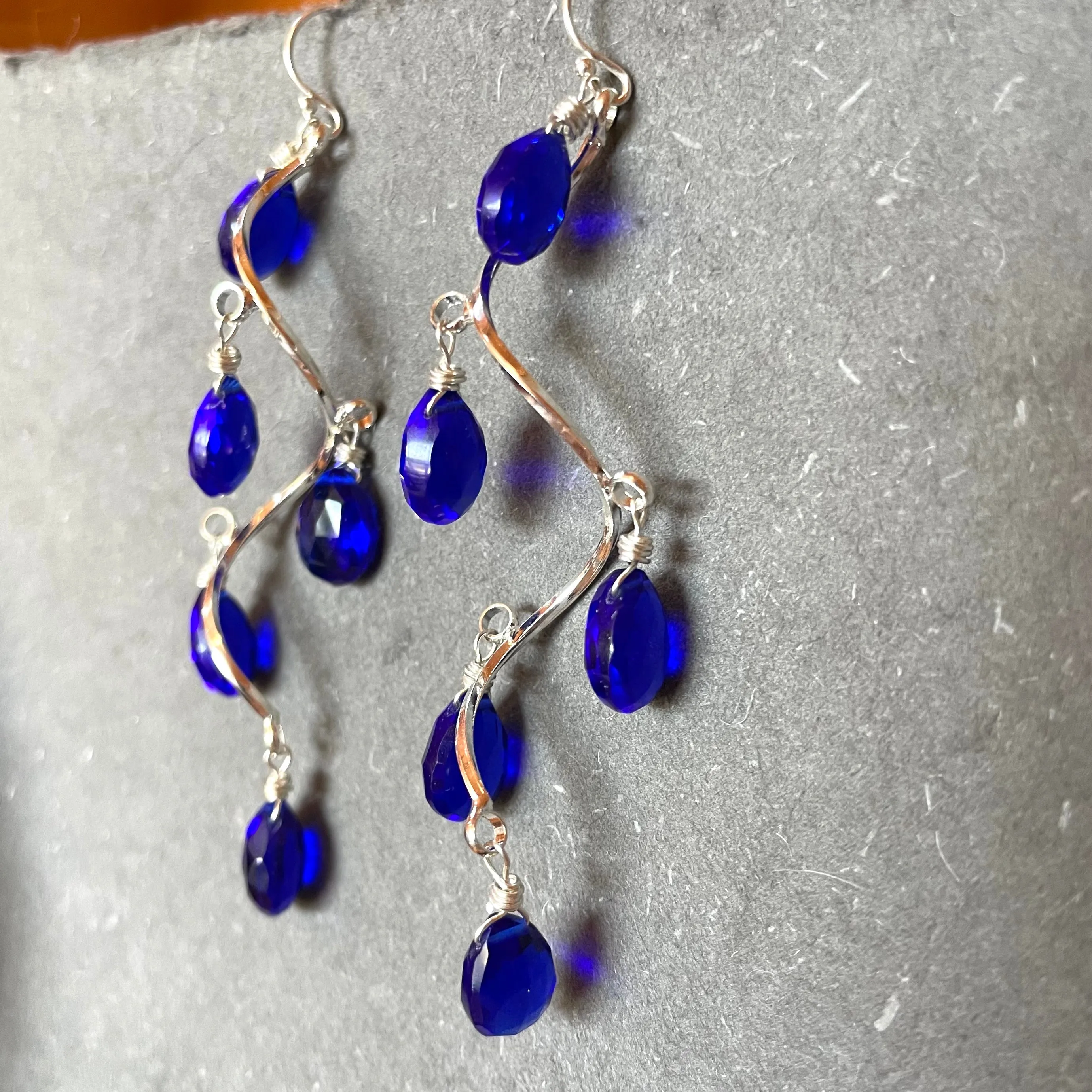 Electric Blue Spiral Silver Dangles