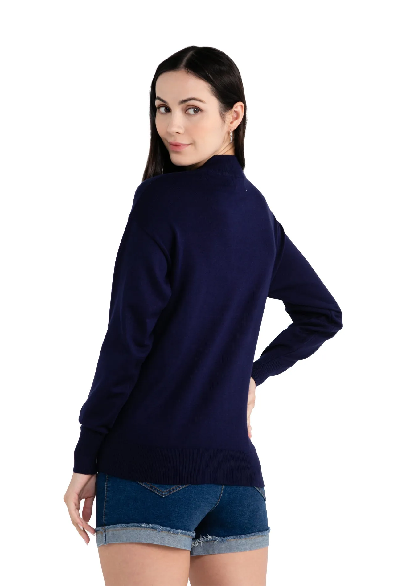 ELLE Apparel Knitted Mock Neck Logo Long Sleeves Sweater