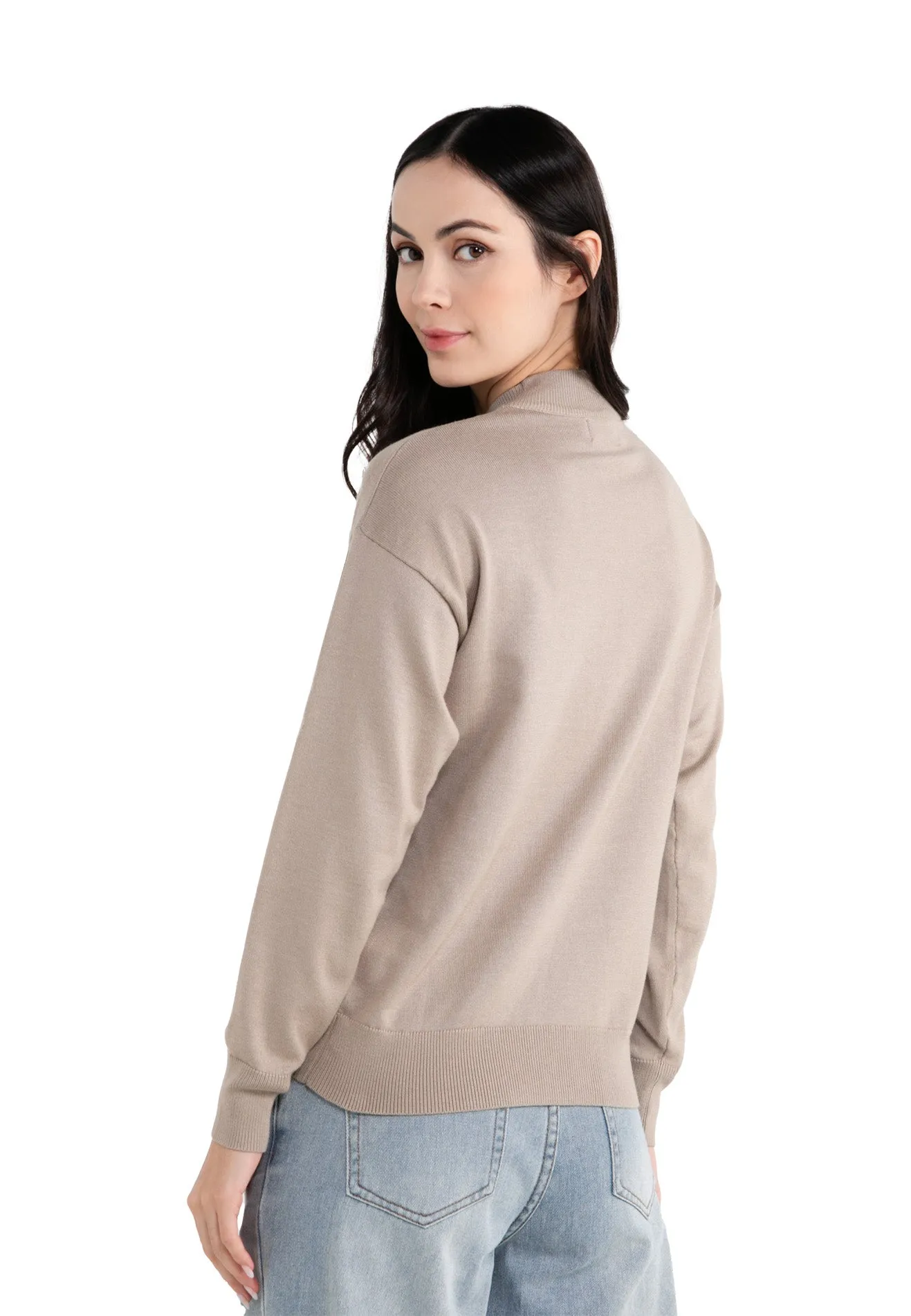 ELLE Apparel Knitted Mock Neck Logo Long Sleeves Sweater