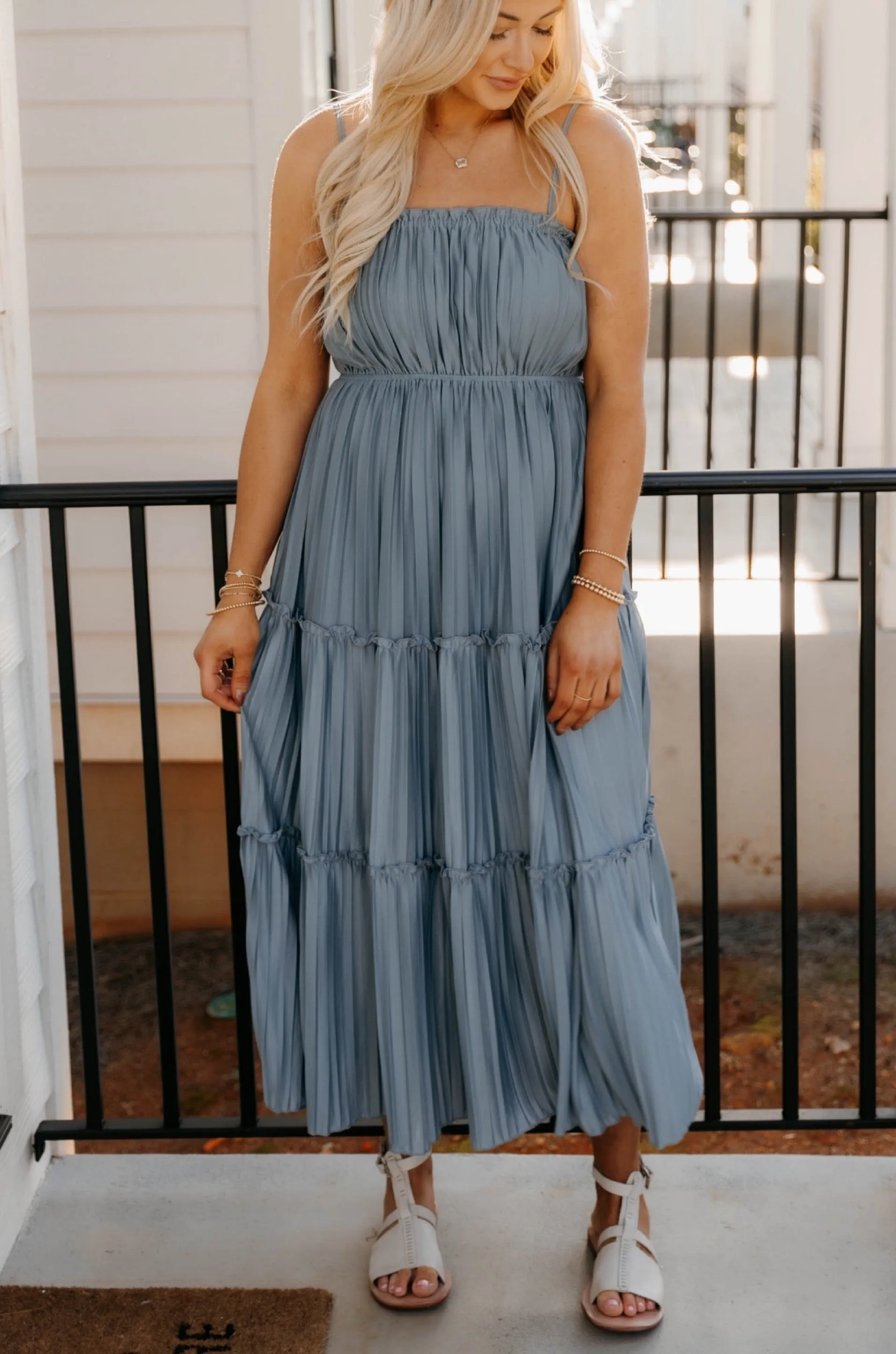 Ellie Pleated Tiered Maxi Dress