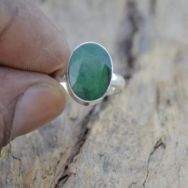 Emerald Green Oval Silver Ring, 925 Sterling Silver, May Birthstone, Handmade Jewelry, Emerald Jewelry