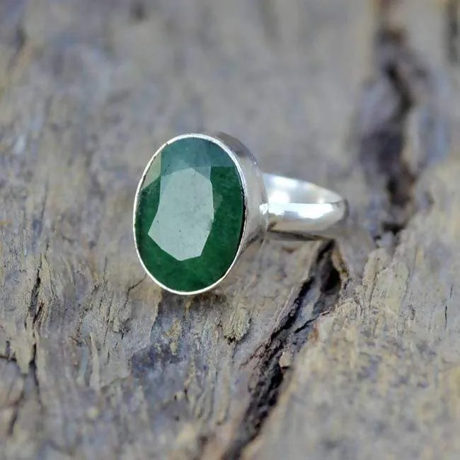 Emerald Green Oval Silver Ring, 925 Sterling Silver, May Birthstone, Handmade Jewelry, Emerald Jewelry