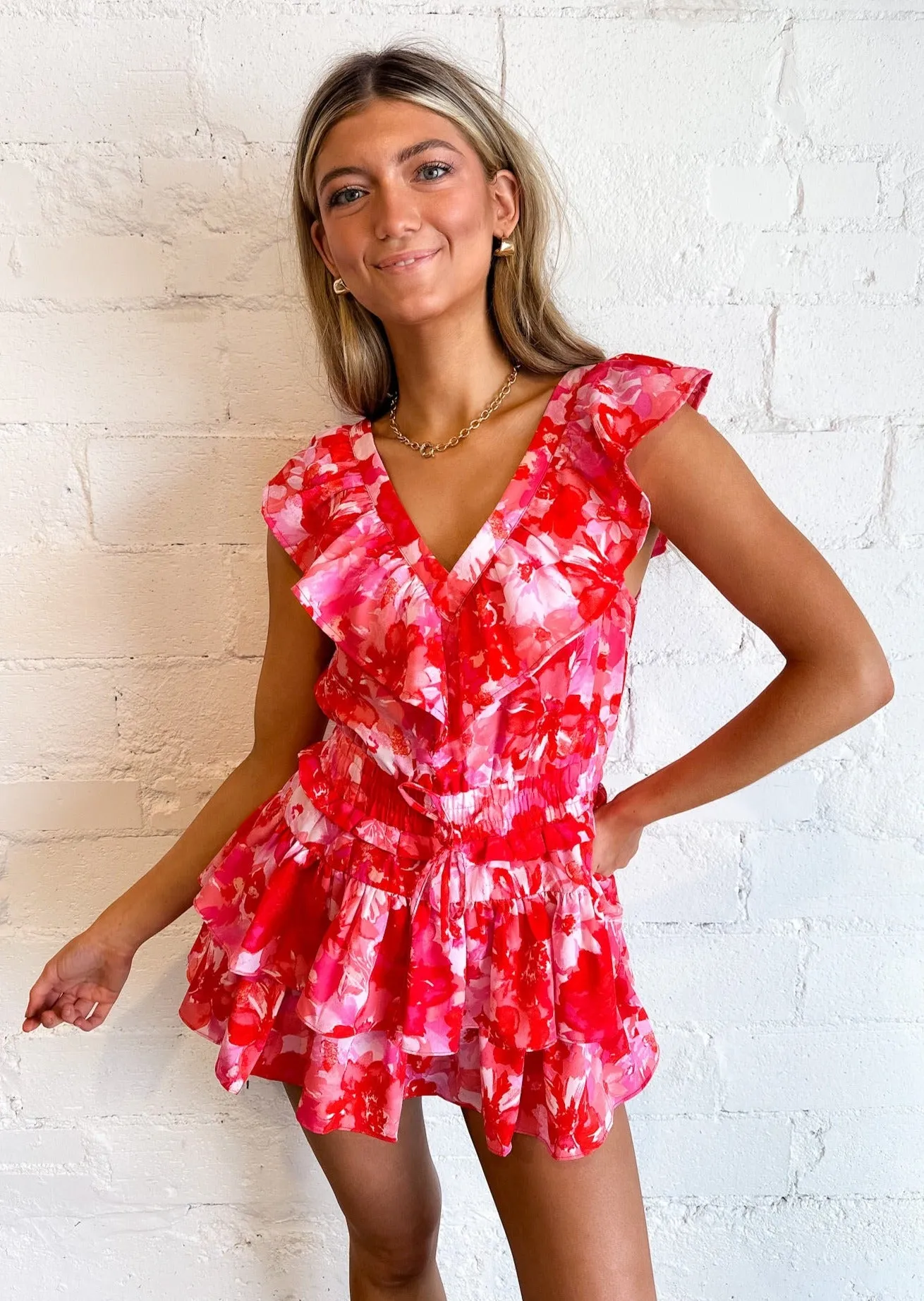 Emery Floral Print Mini Romper Dress