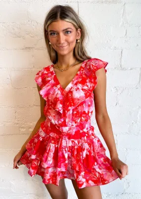 Emery Floral Print Mini Romper Dress