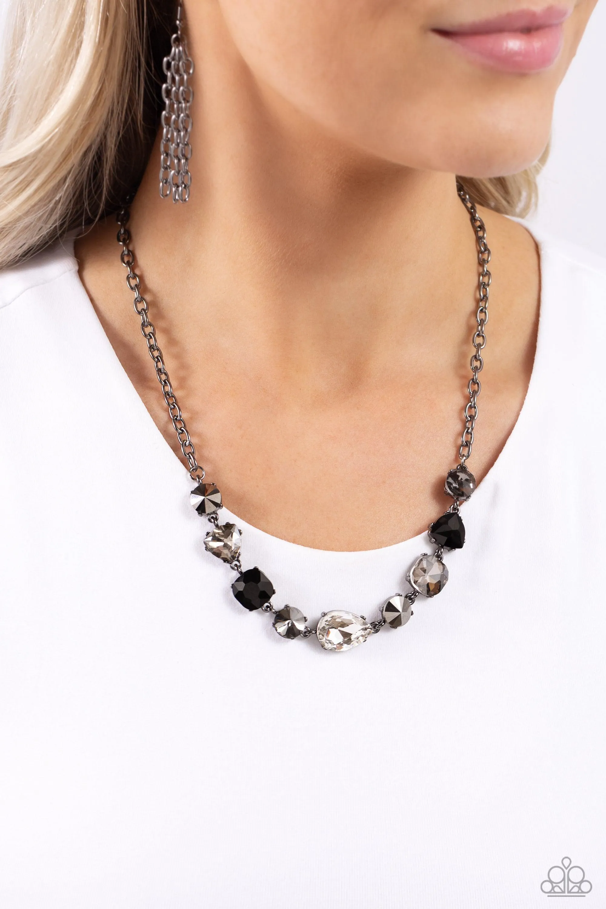 Emphatic Edge Black & White Gem Necklace - Paparazzi Accessories