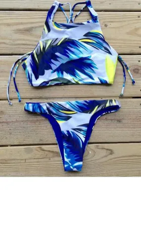 Feather Print Tank Top Bikini Set