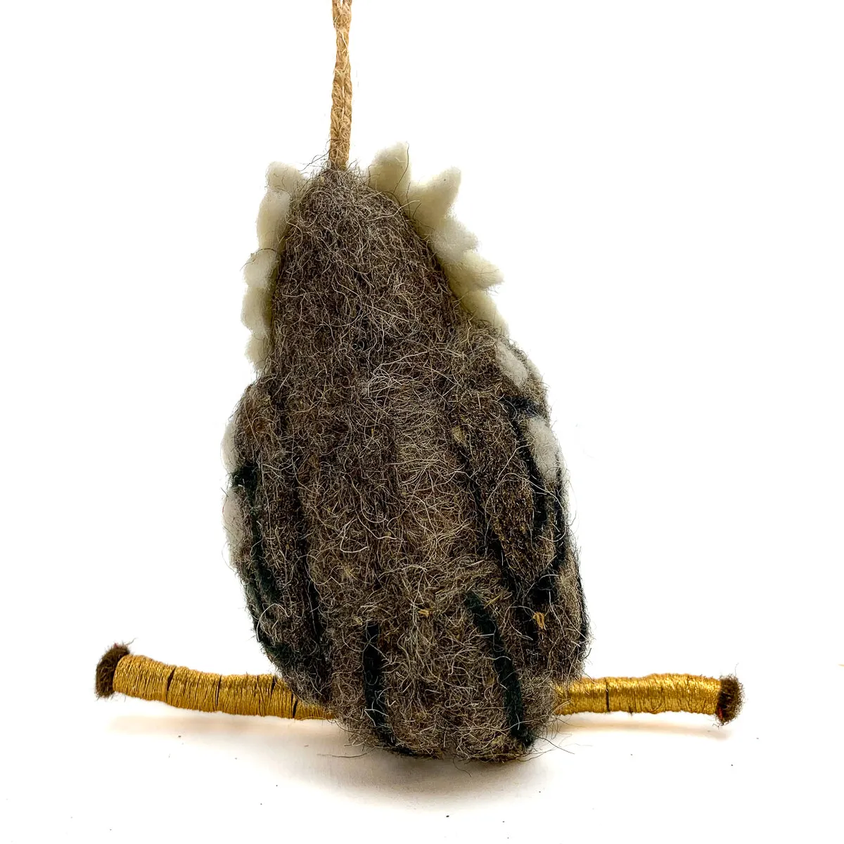 Felted Owl on a Branch Ornament