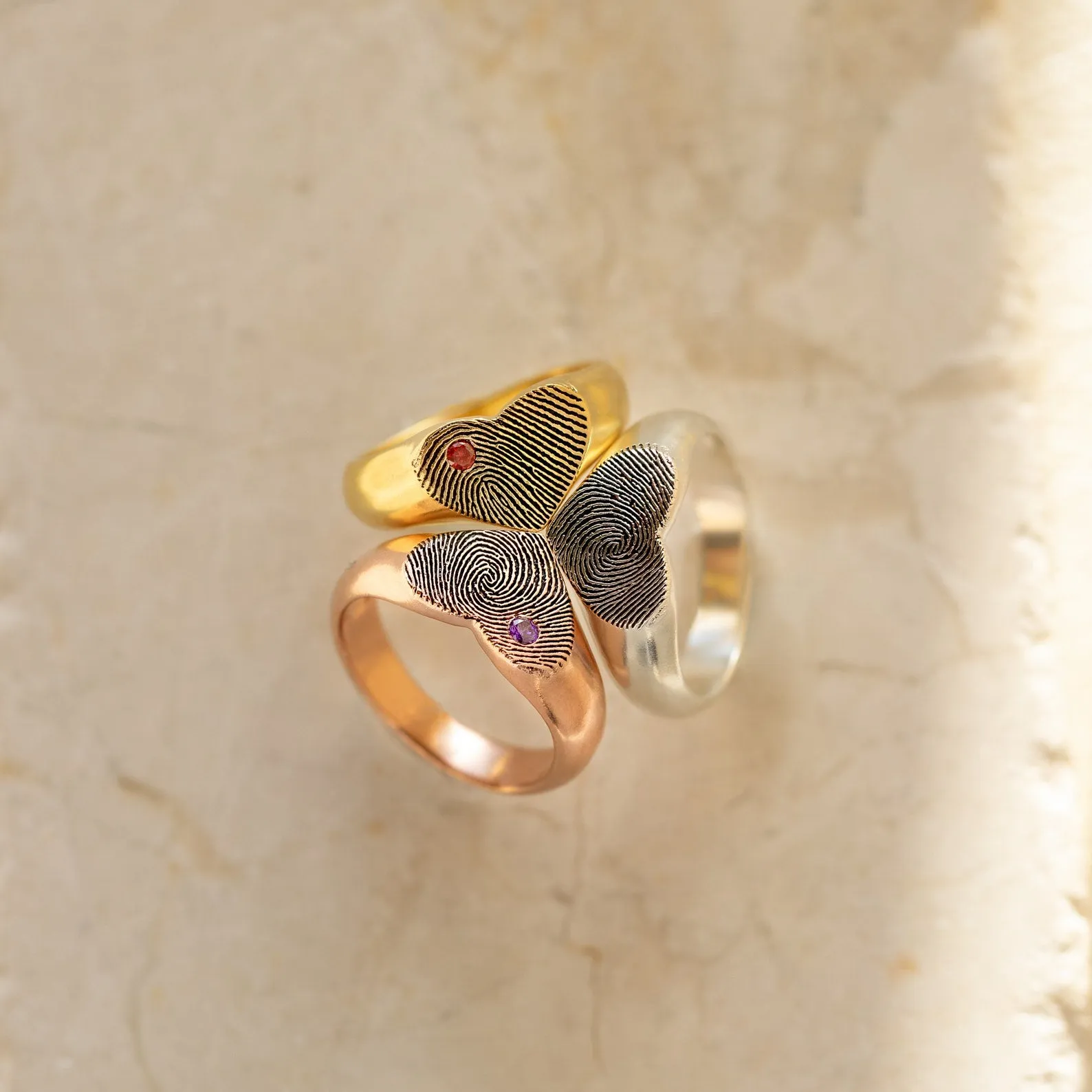 Fingerprint Heart Signet Ring