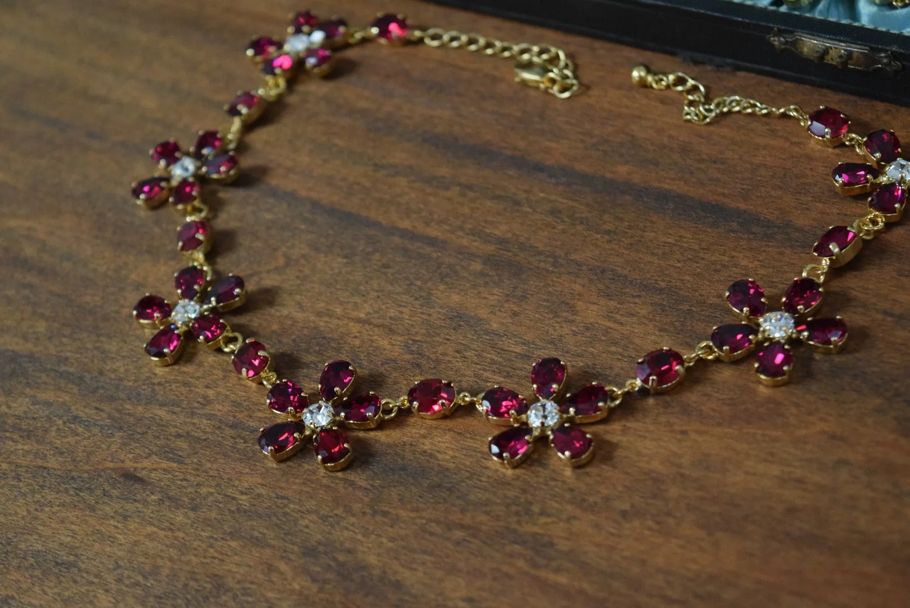 Floral Necklace - Swarovski Teardrop Stones