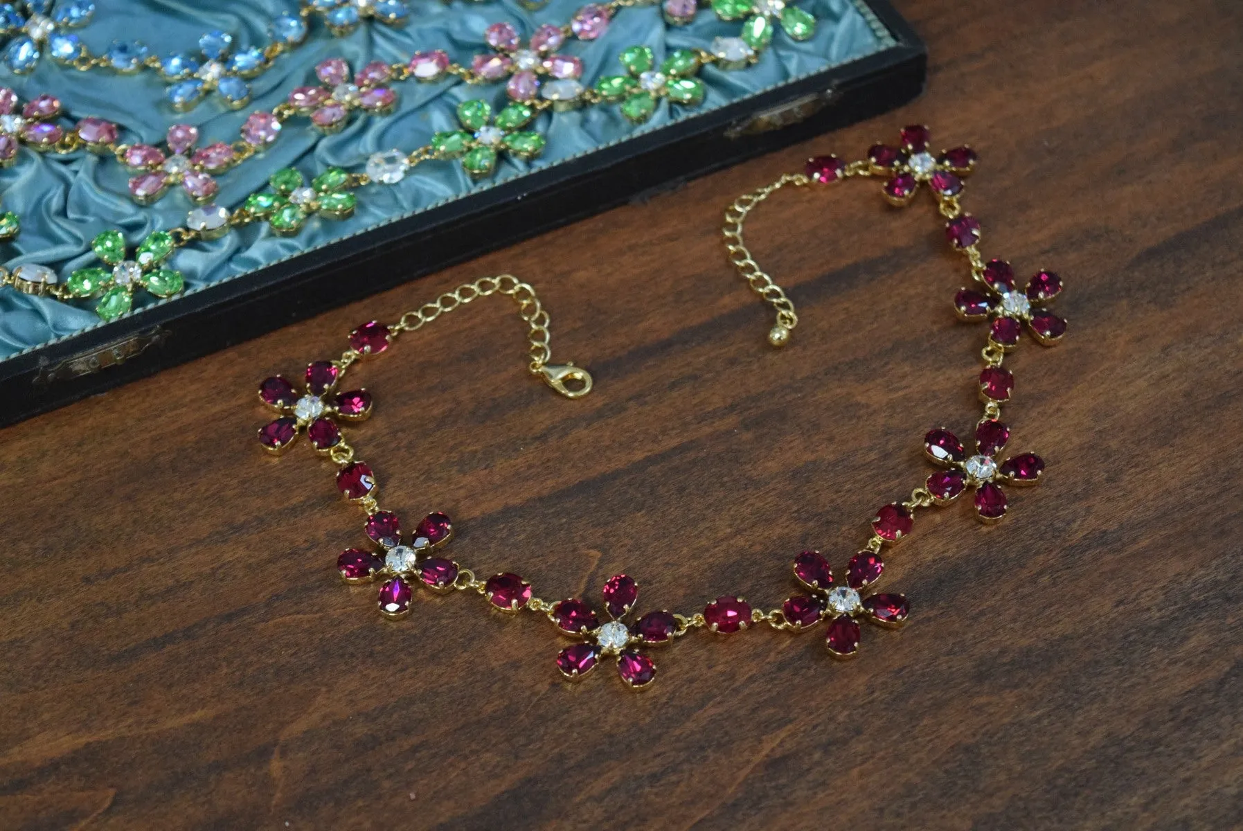 Floral Necklace - Swarovski Teardrop Stones