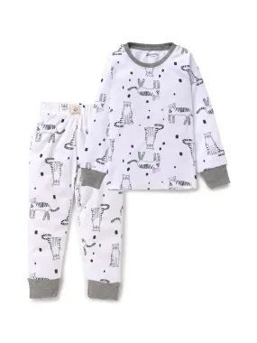 Full sleeve black cat pattern in pure white pajama set for baby