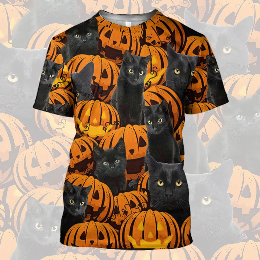 Gearhuman 3D Black Cat And Pumpkin Tshirt Hoodie Apparel