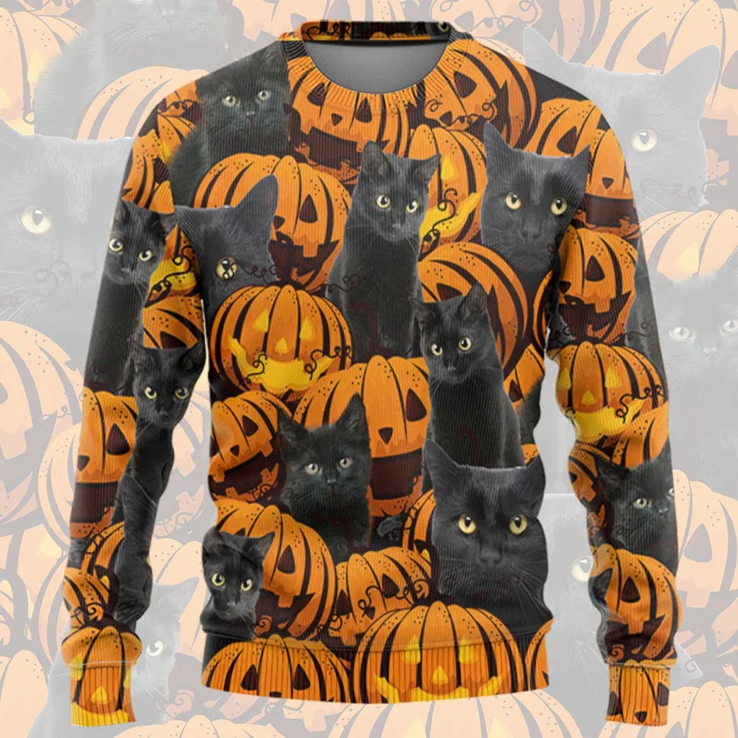 Gearhuman 3D Black Cat And Pumpkin Tshirt Hoodie Apparel