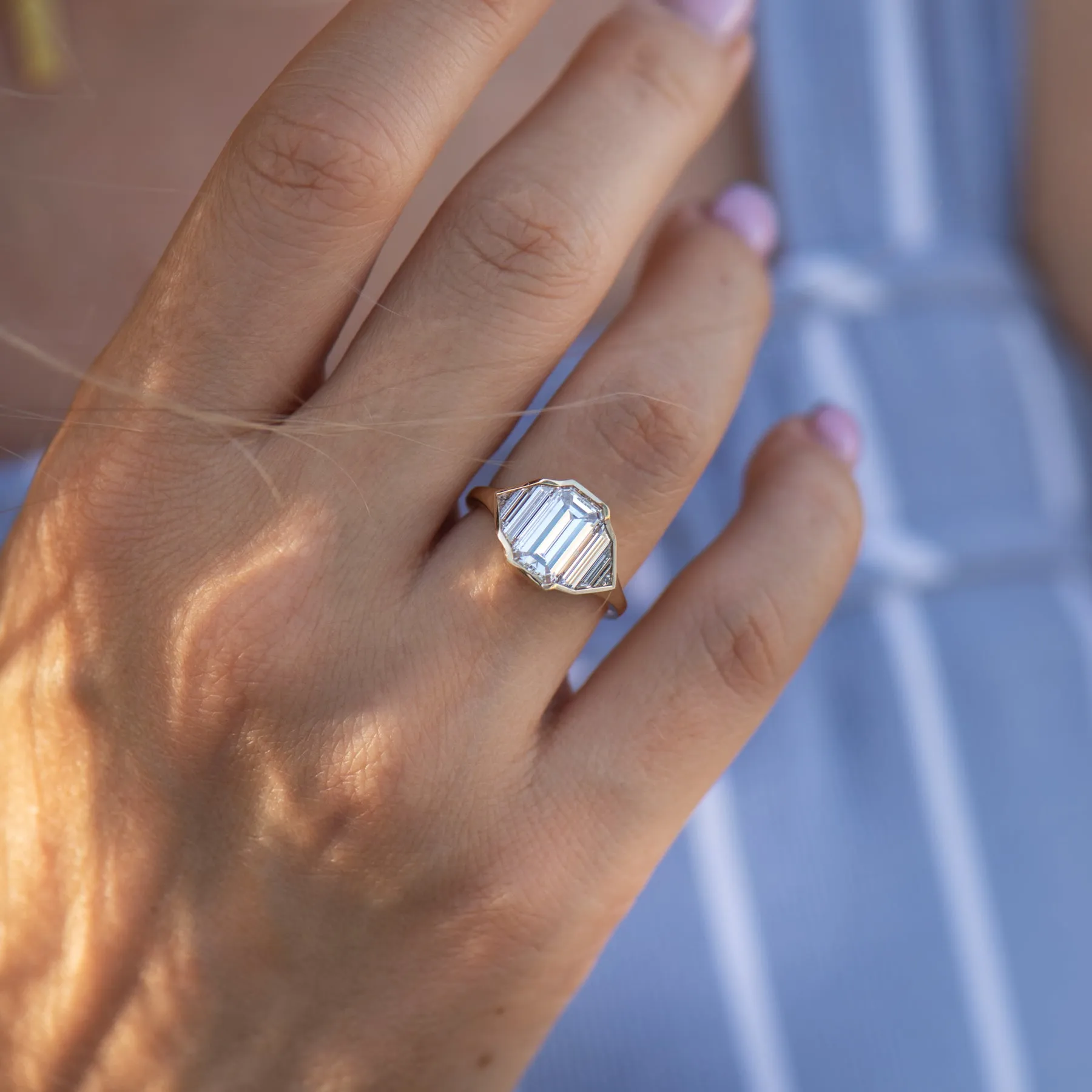 Geometric Engagement Ring with an Emerald Cut Diamond - OOAK