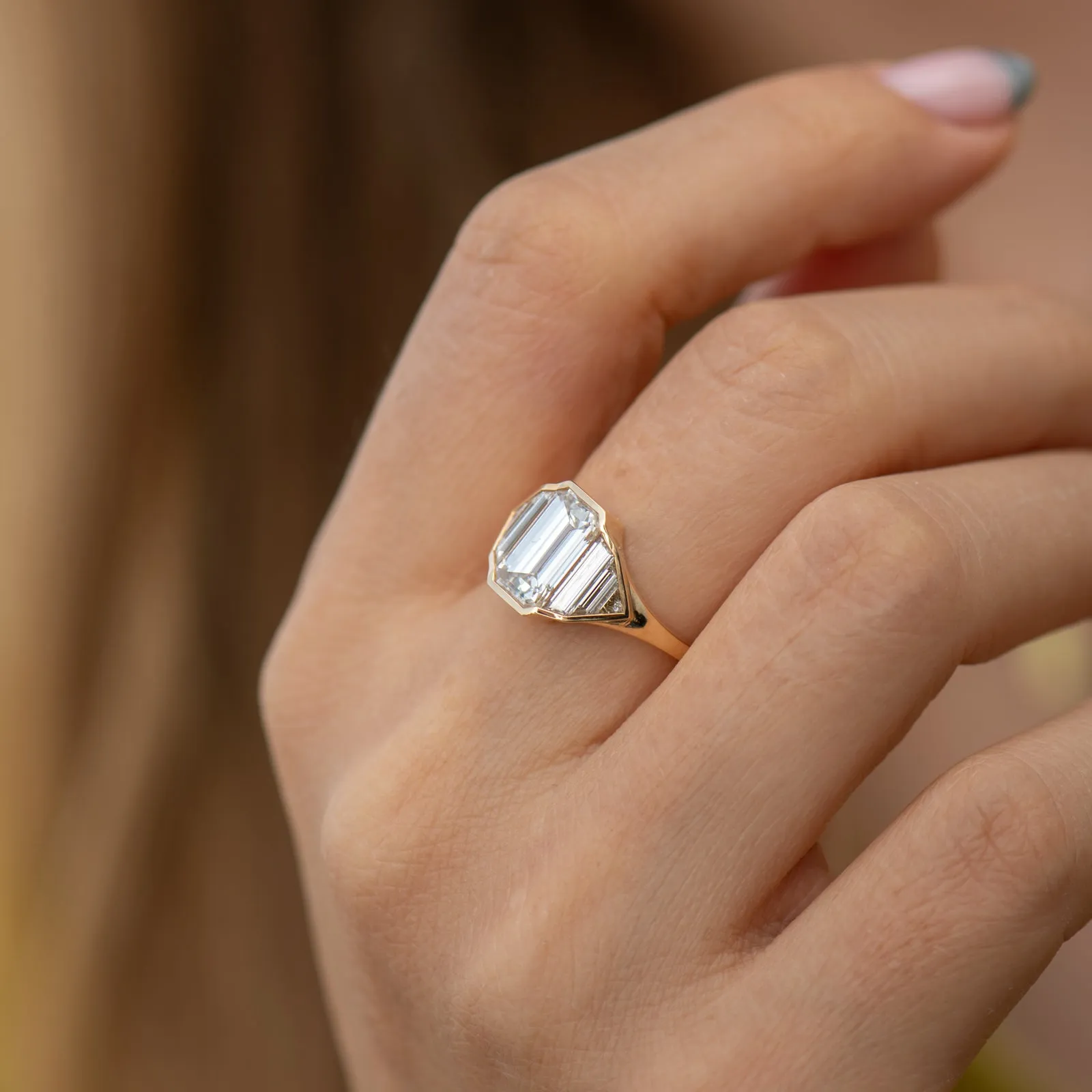 Geometric Engagement Ring with an Emerald Cut Diamond - OOAK