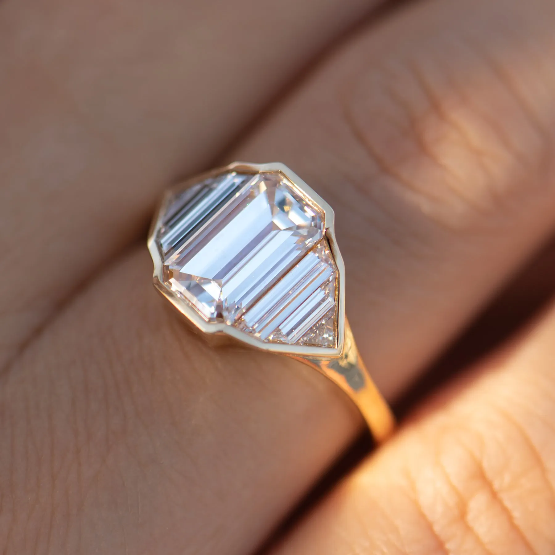 Geometric Engagement Ring with an Emerald Cut Diamond - OOAK