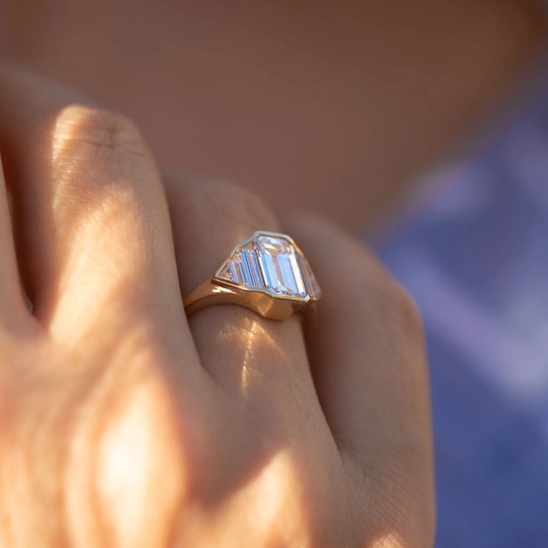 Geometric Engagement Ring with an Emerald Cut Diamond - OOAK