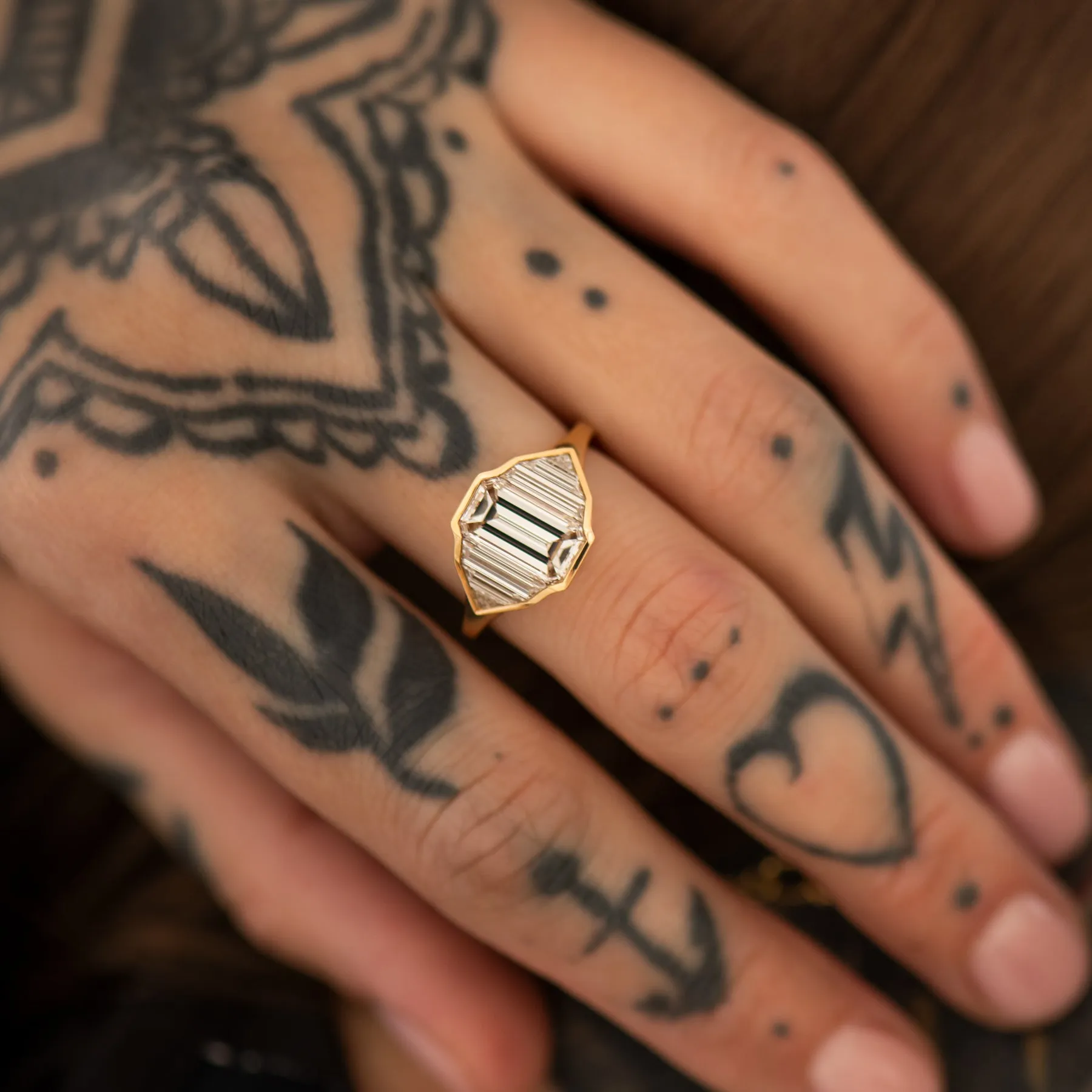 Geometric Engagement Ring with an Emerald Cut Diamond - OOAK