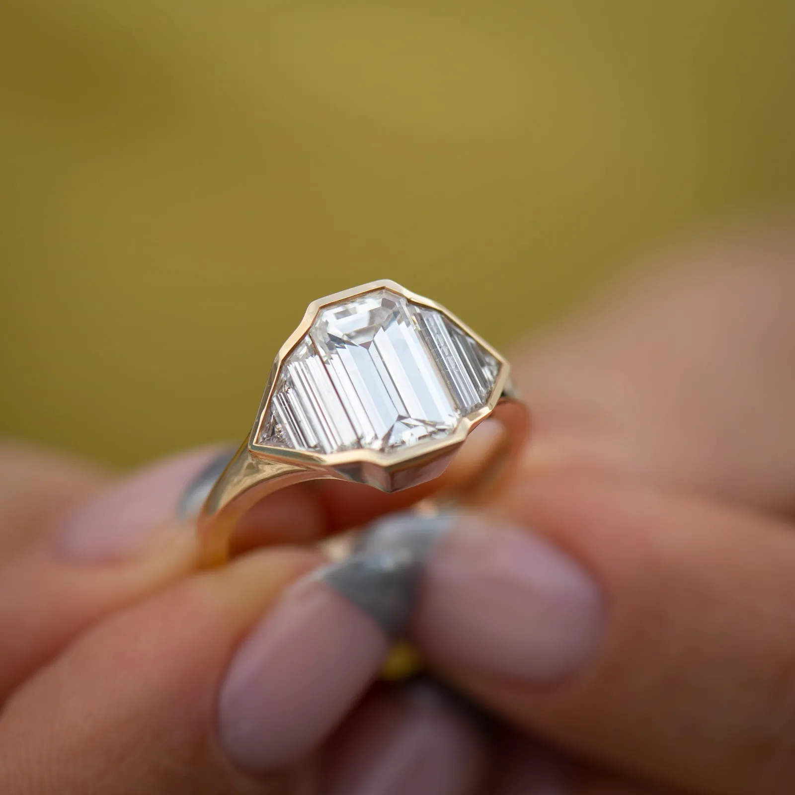 Geometric Engagement Ring with an Emerald Cut Diamond - OOAK