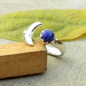 Half Moon Lapis Lazuli 925 Silver Ring Lapis Crescent Ring Moon Ring Blue Stone Ring Gift Ideas for Her Wedding Anniversary Birthday Gifts