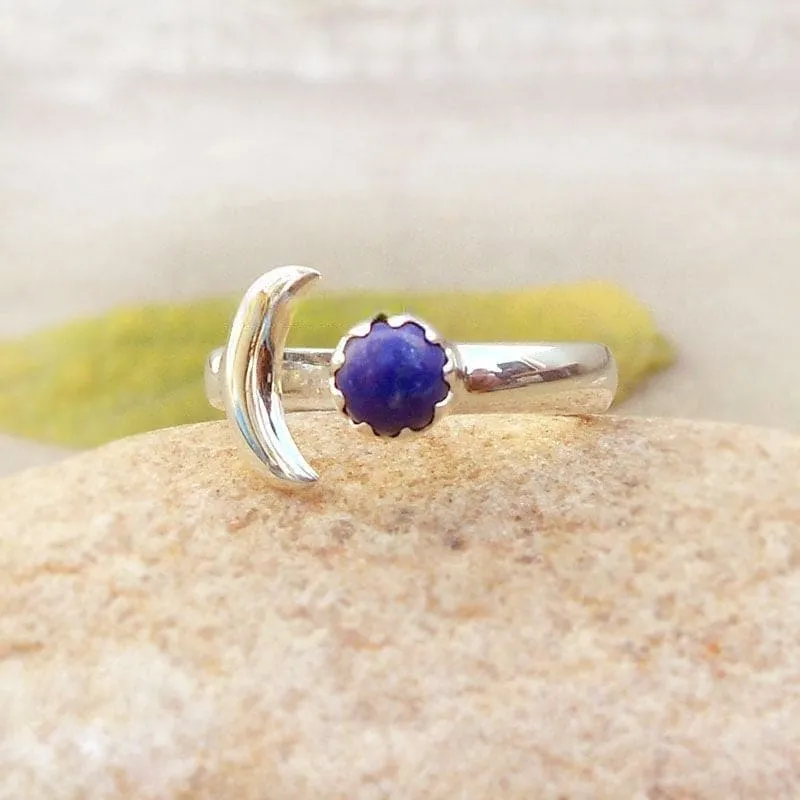 Half Moon Lapis Lazuli 925 Silver Ring Lapis Crescent Ring Moon Ring Blue Stone Ring Gift Ideas for Her Wedding Anniversary Birthday Gifts