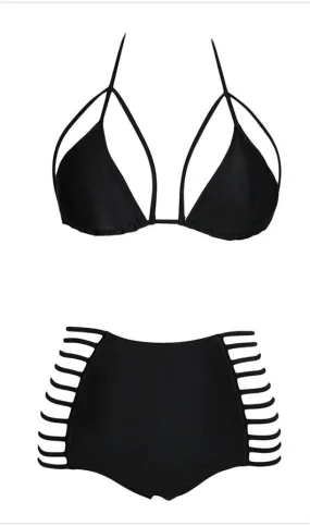 Halter Neck Hollow Bikini Set