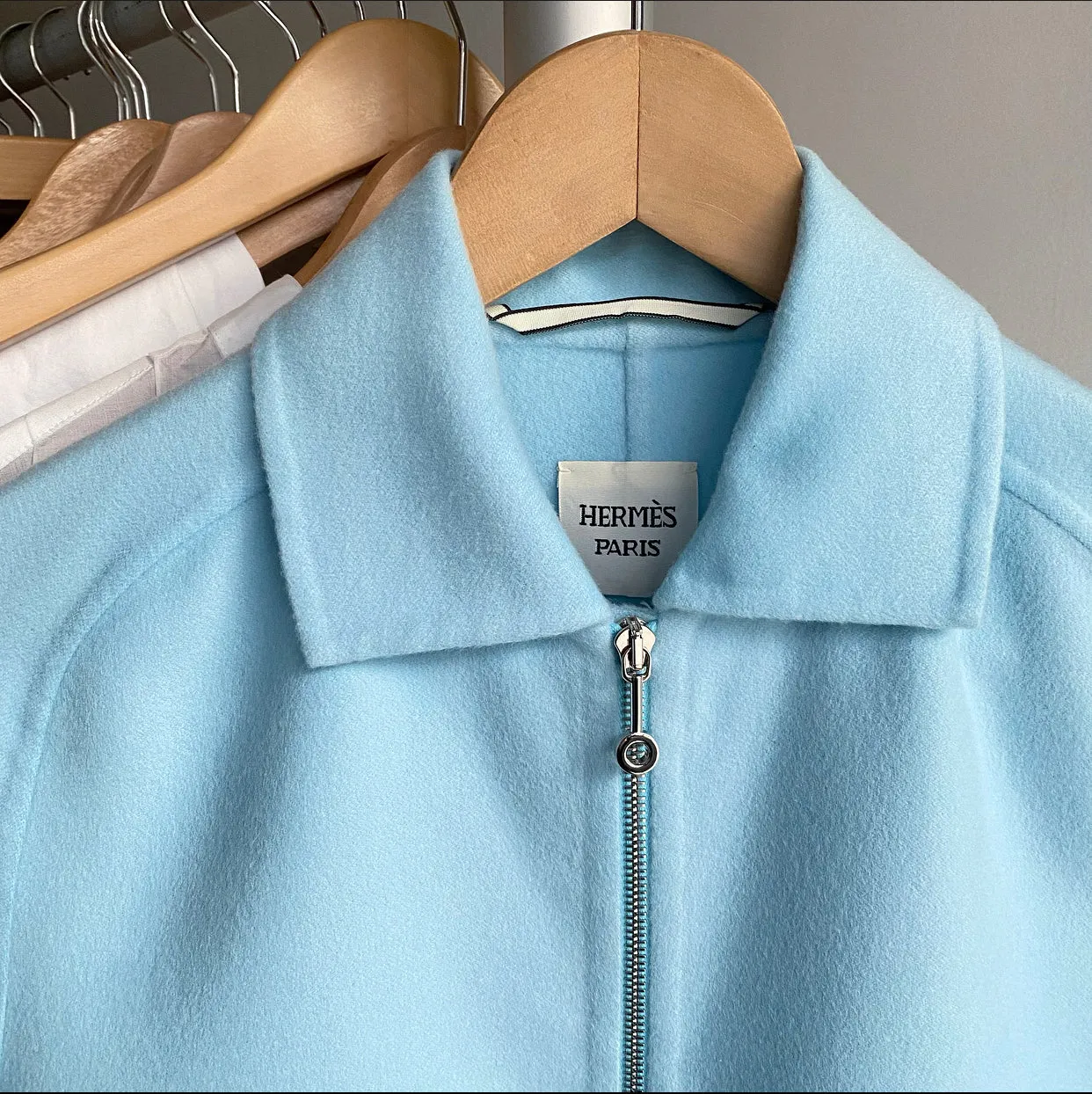 Hermes Pale Blue Cashmere Zip Jacket - FR34