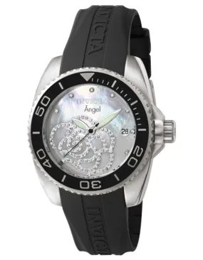 INVICTA Angel Womens Watch - Stainless Steel - Mother of Pearl - Black Silicone