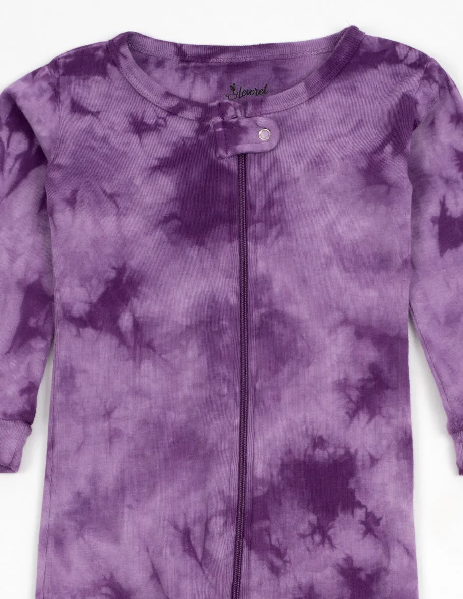 Kids Footed Purple Mix Tie Dye Cotton Pajamas