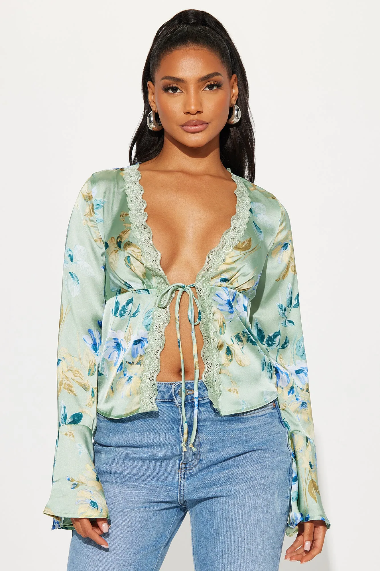 Let's Make It Official Floral Top - Sage/combo