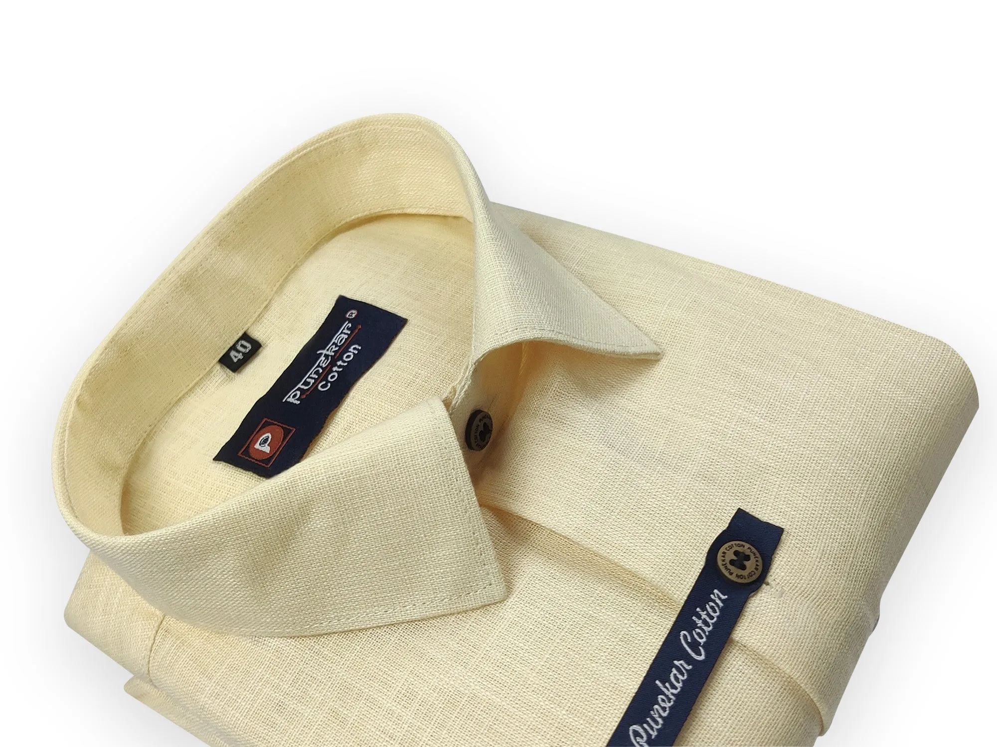 Light Yellow Color Linenza Linen Formal Shirts For Men