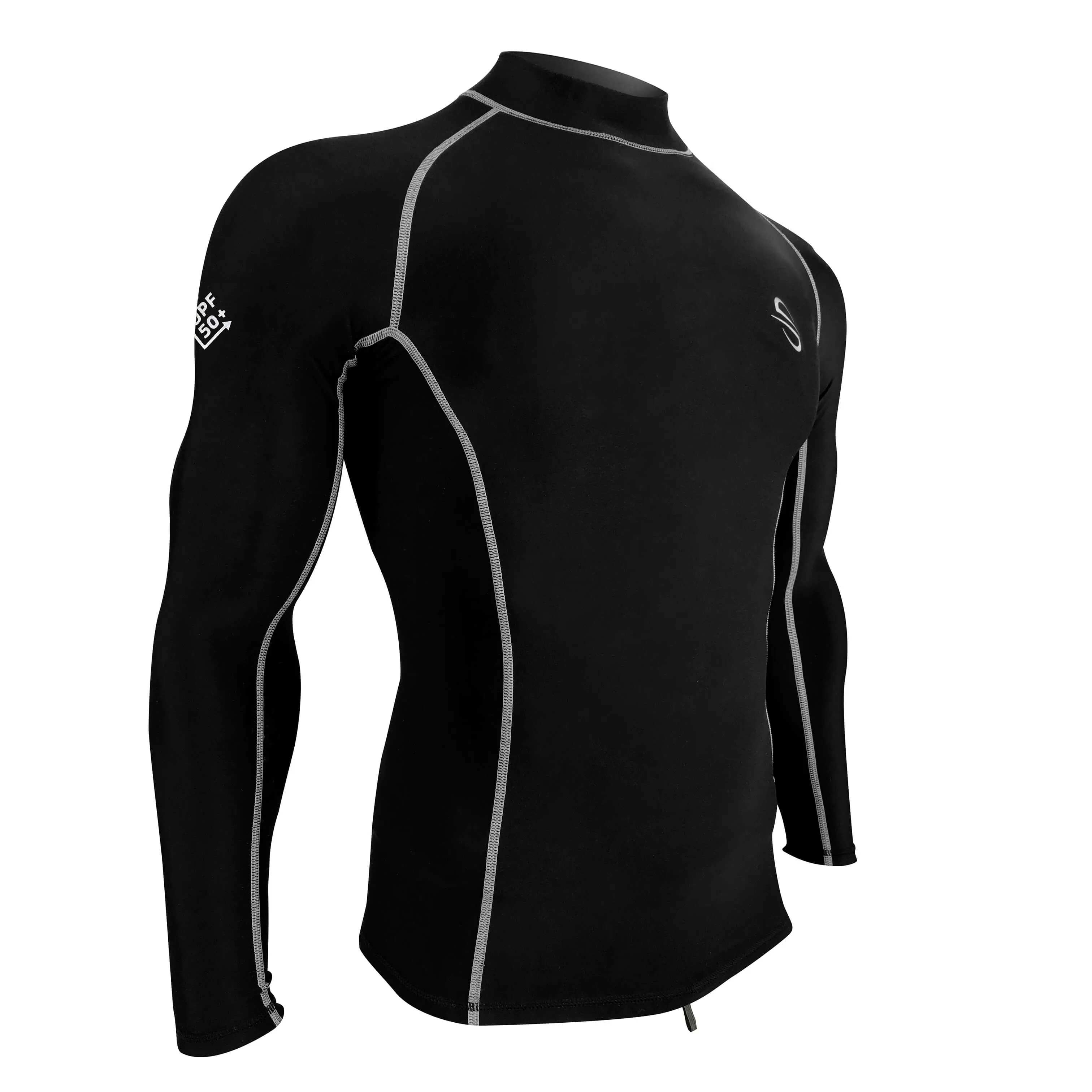 Long Sleeve Fleece Thermo Rash Guard Unisex UPF 50  |  Black