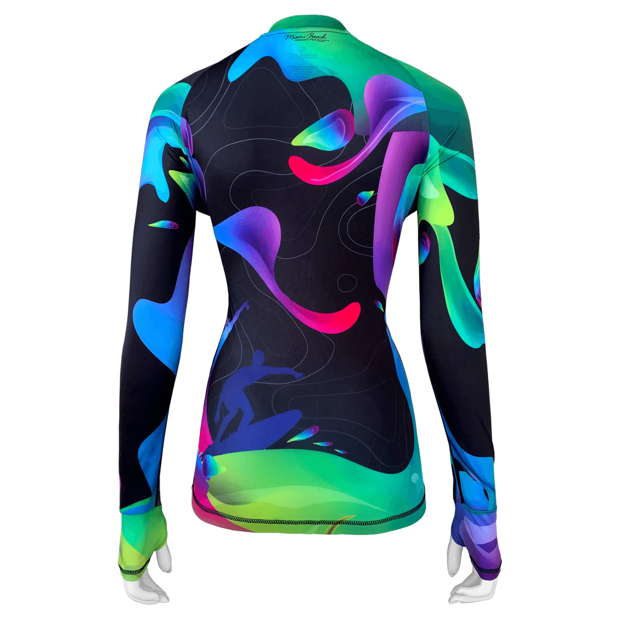 Long Sleeve Rash Guard for Women UPF 50  | Rainbow Black