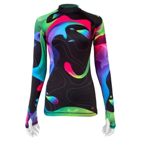 Long Sleeve Rash Guard for Women UPF 50  | Rainbow Black