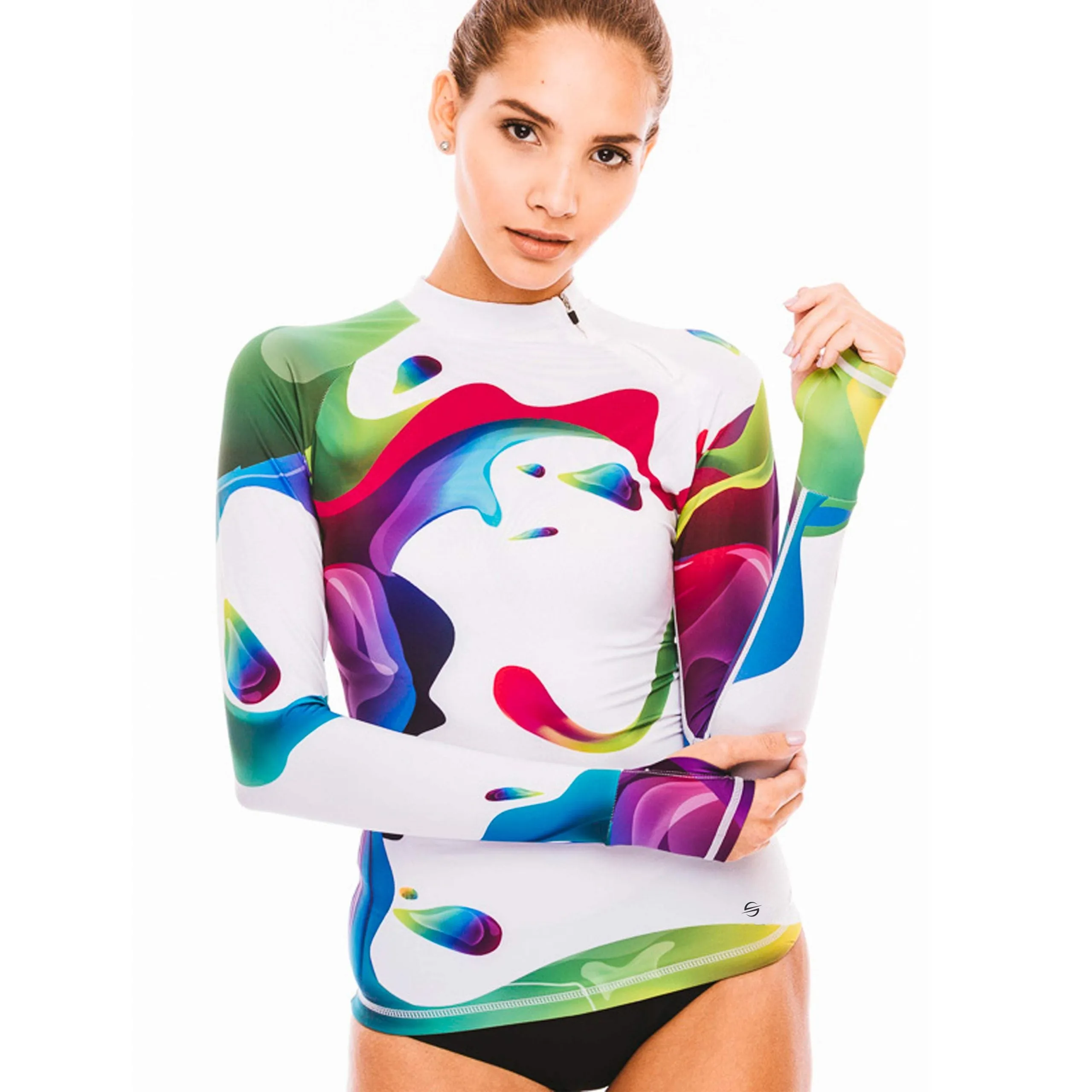 Long Sleeve Rash Guard for Women UPF 50  | Rainbow