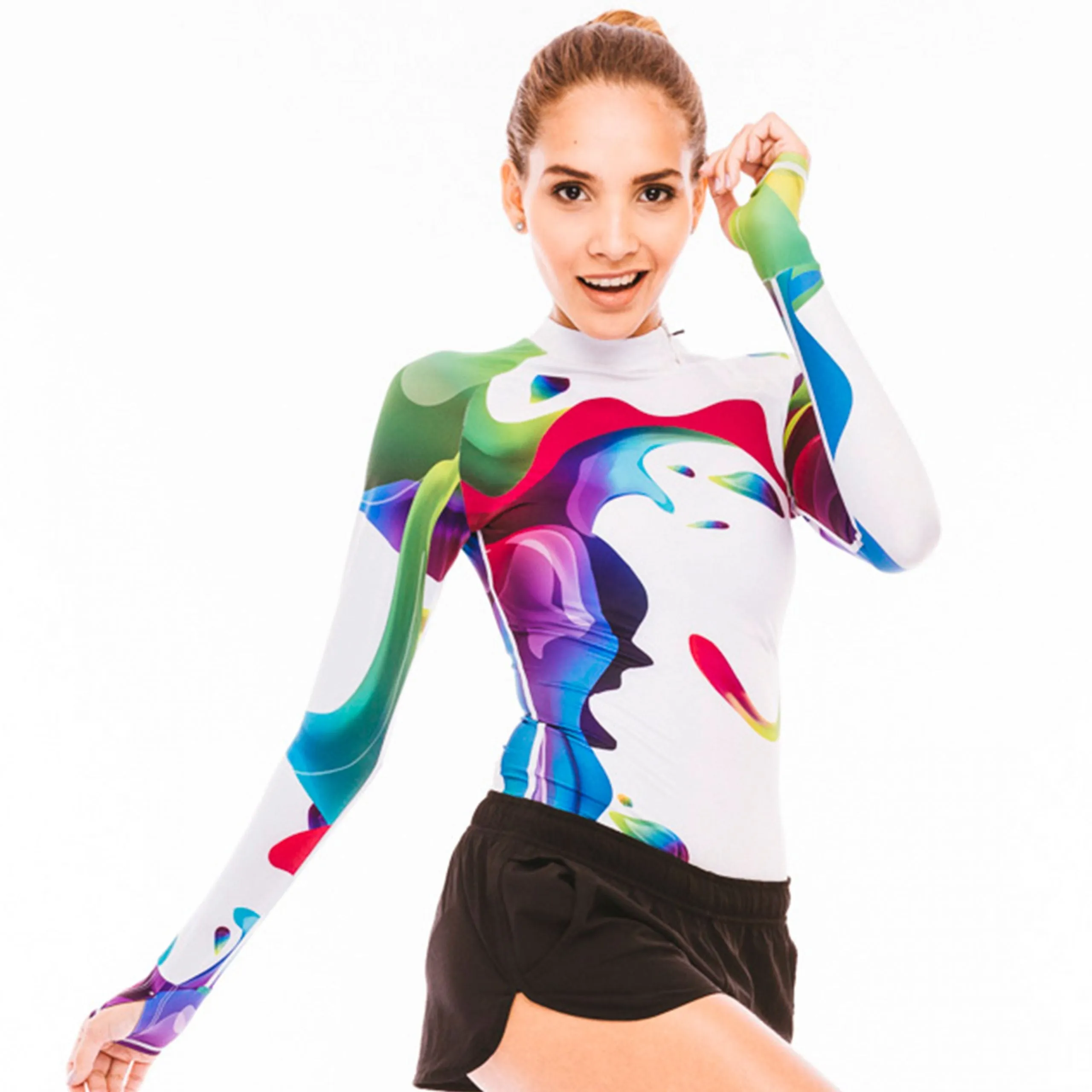 Long Sleeve Rash Guard for Women UPF 50  | Rainbow