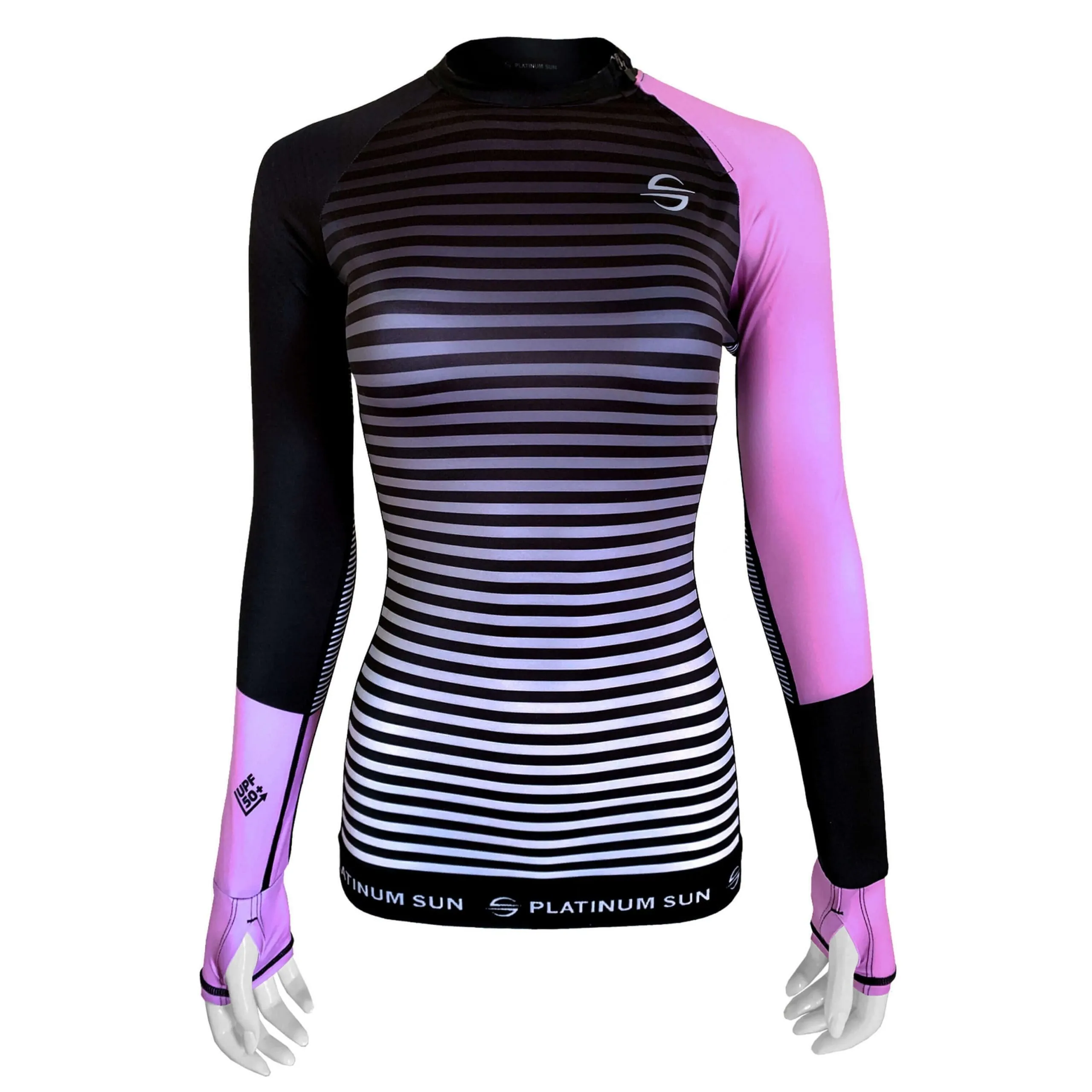 Long Sleeve Swim Shirt for Women UPF 50  | Stripes - Pink