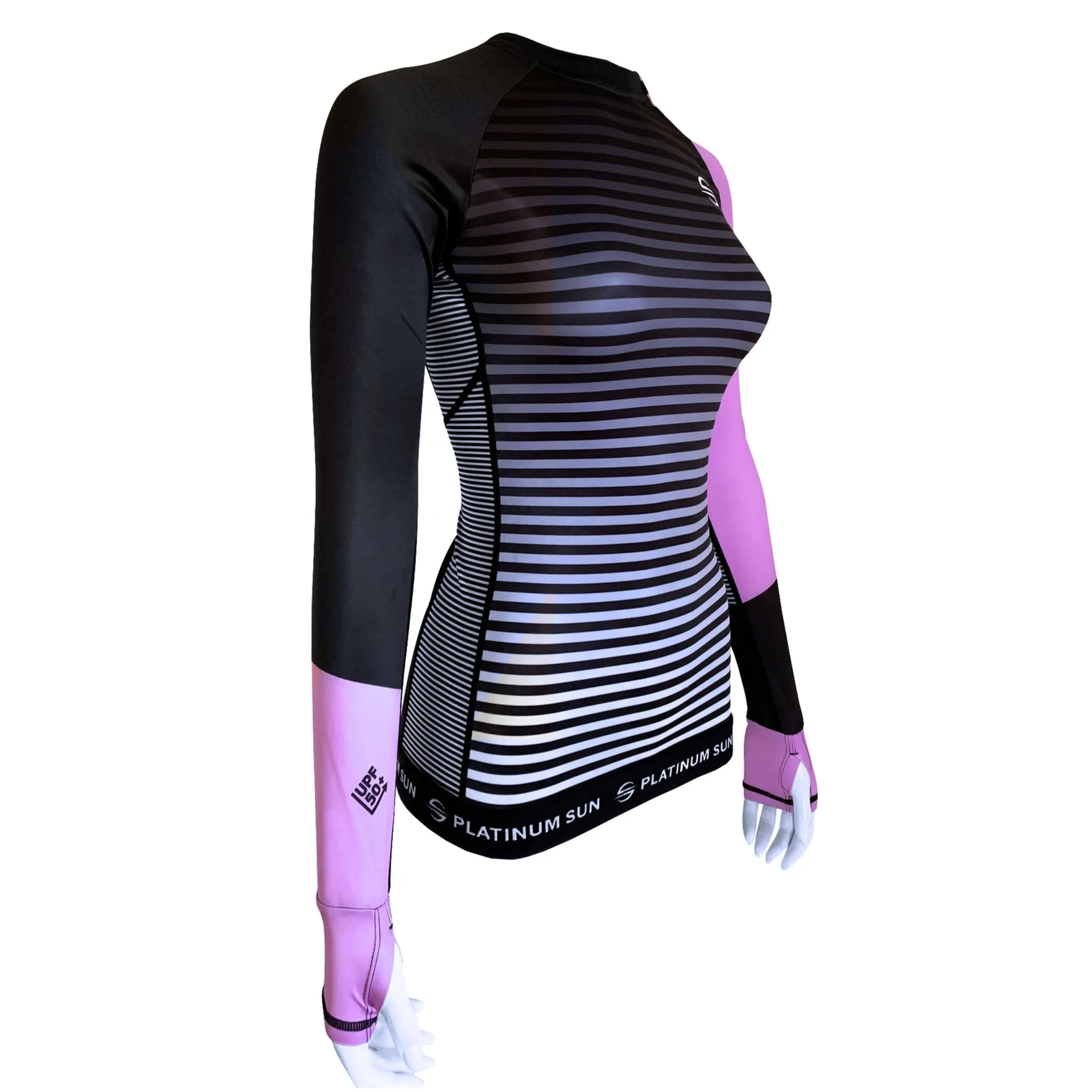 Long Sleeve Swim Shirt for Women UPF 50  | Stripes - Pink