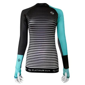 Long Sleeve Swim Shirt for Women UPF 50  | Stripes - Turquoise