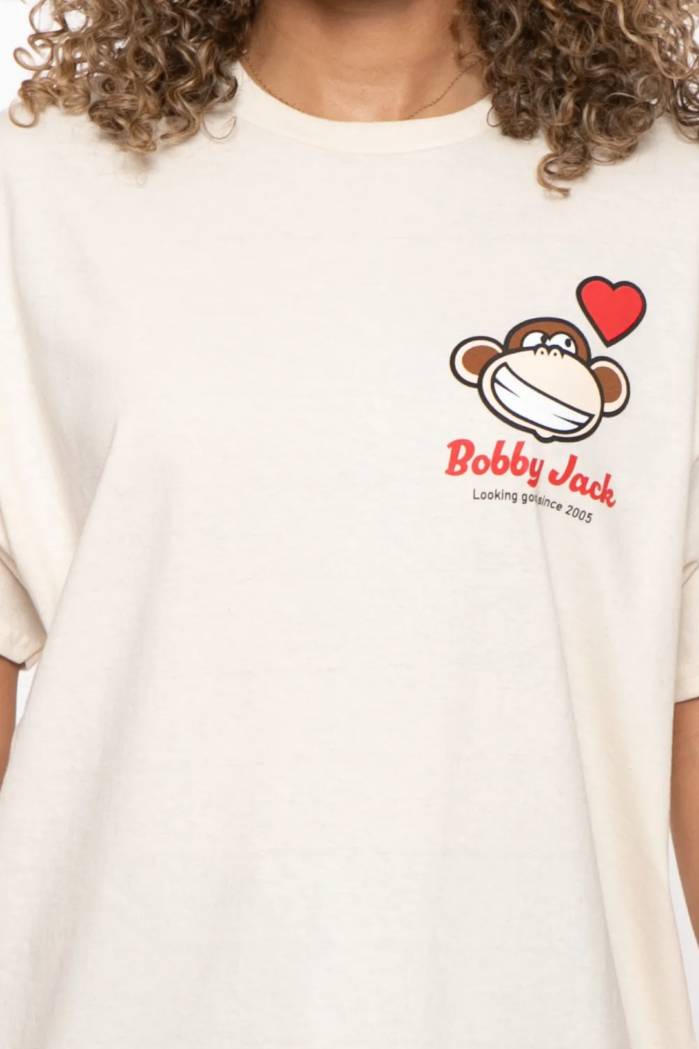 Looking Good - Bobby Jack Garment-Dyed Boyfriend T-Shirt (Front   Back Print) - Beige