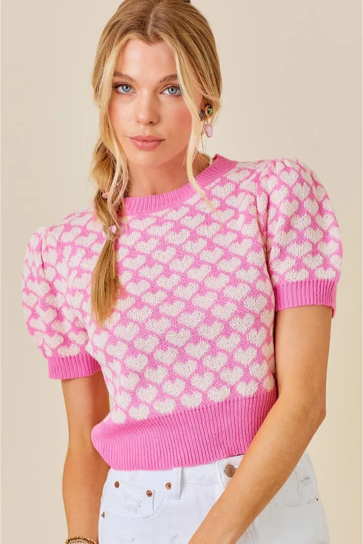 Lucy Heart Cropped Sweater - Pink