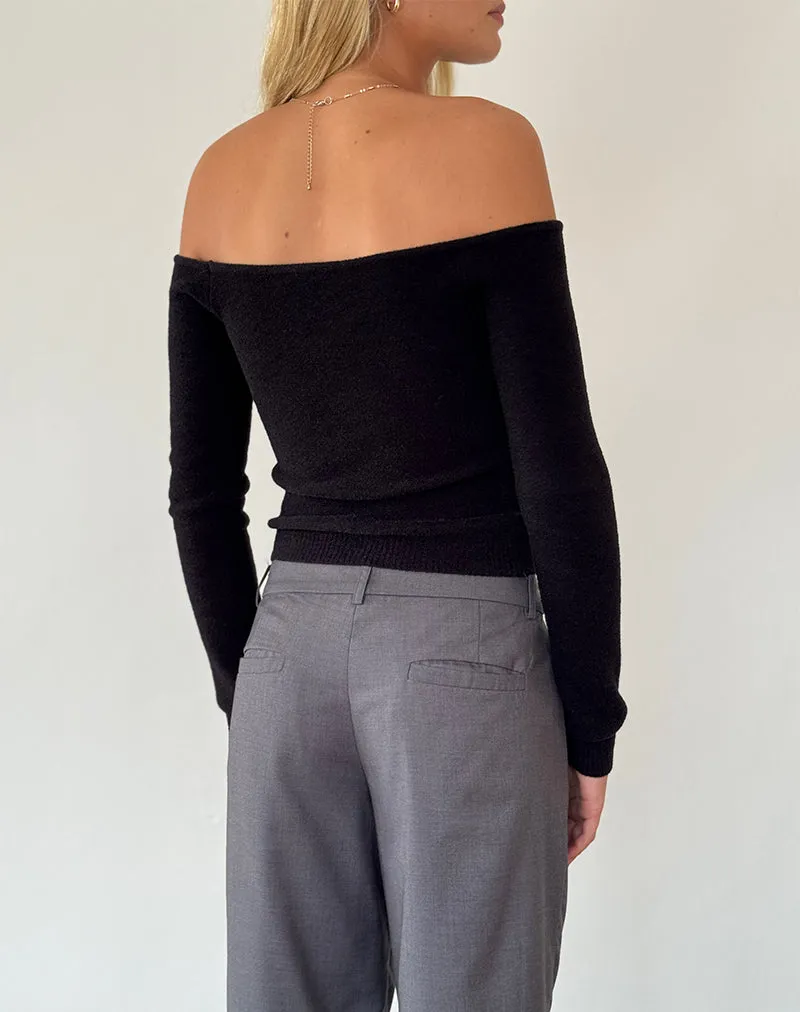 Makena Bardot Jumper in Brushed Black