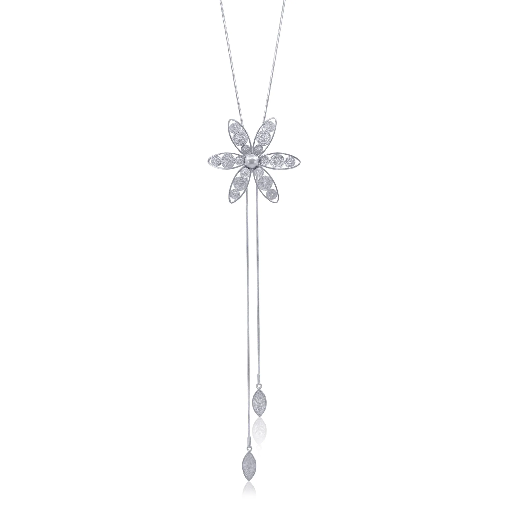 MALVA SILVER LONG NECKLACE FILIGREE