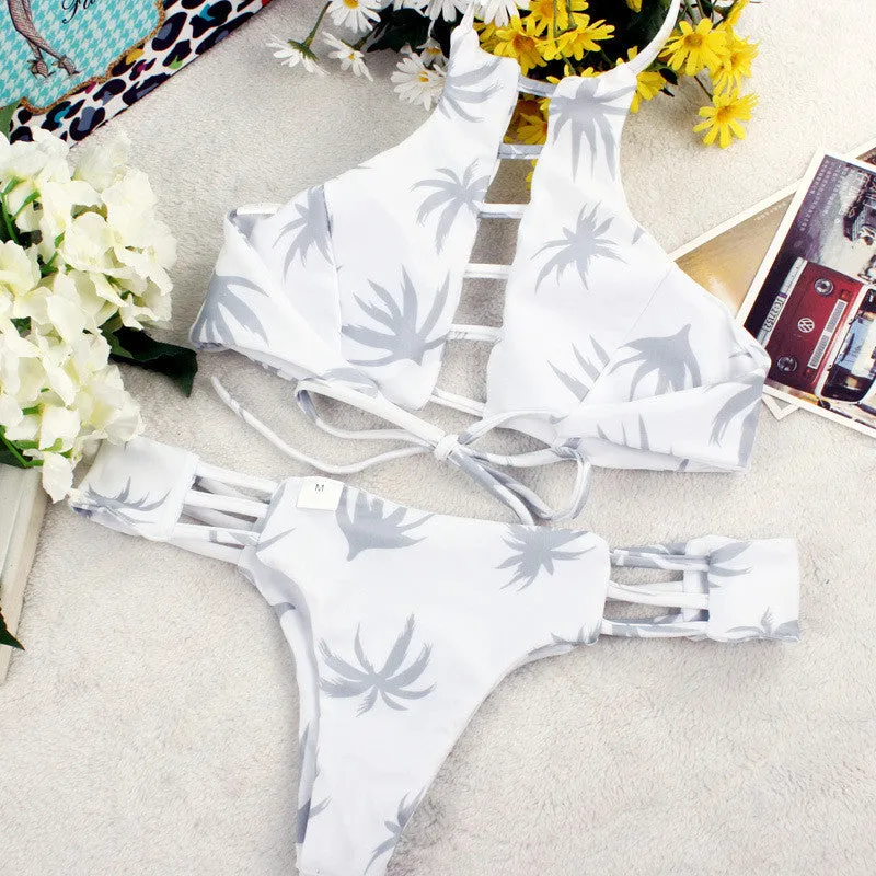 Maple Leaves Print Bikini Set