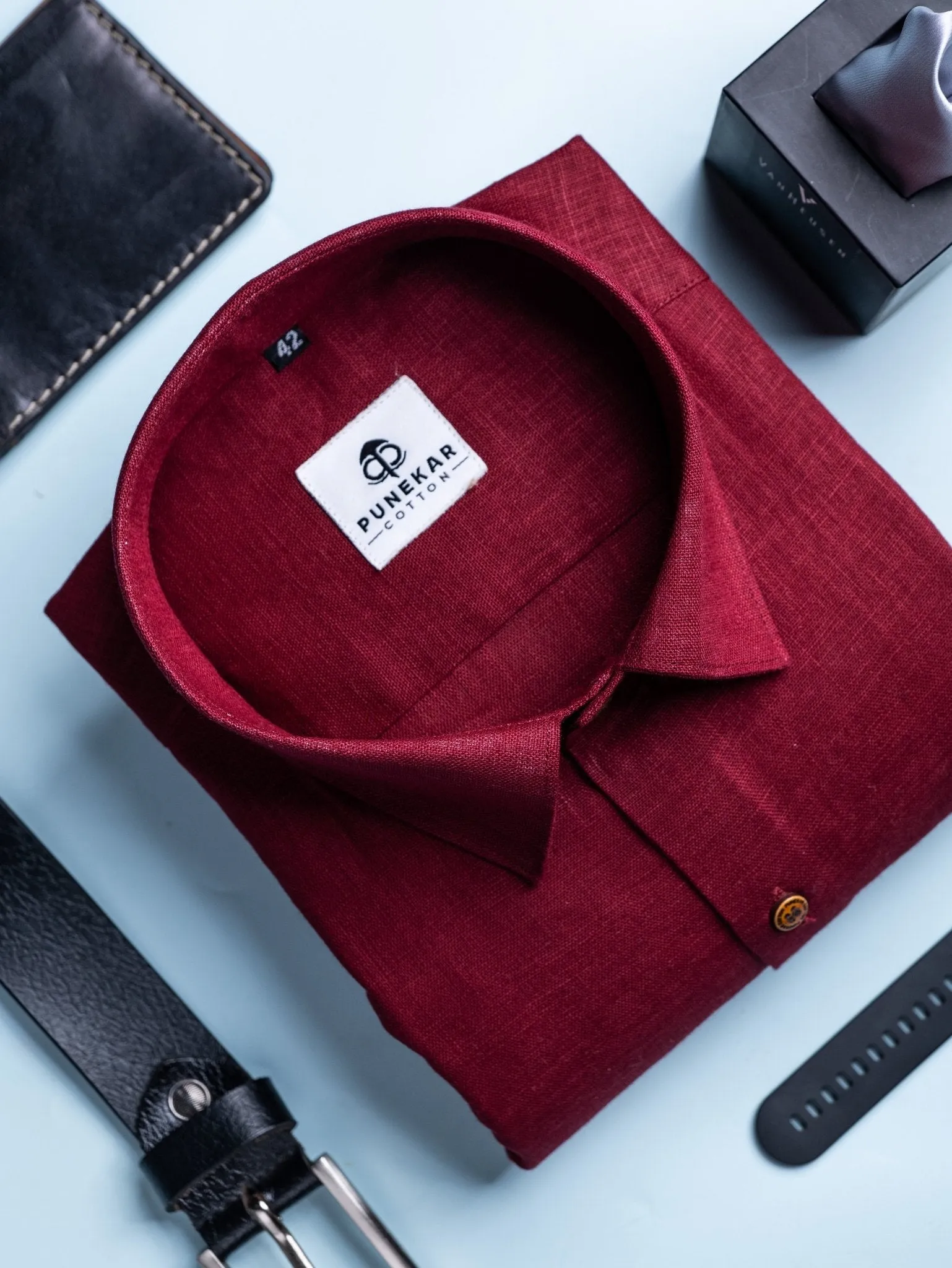 Maroon Color Linen Formal Shirts For Men