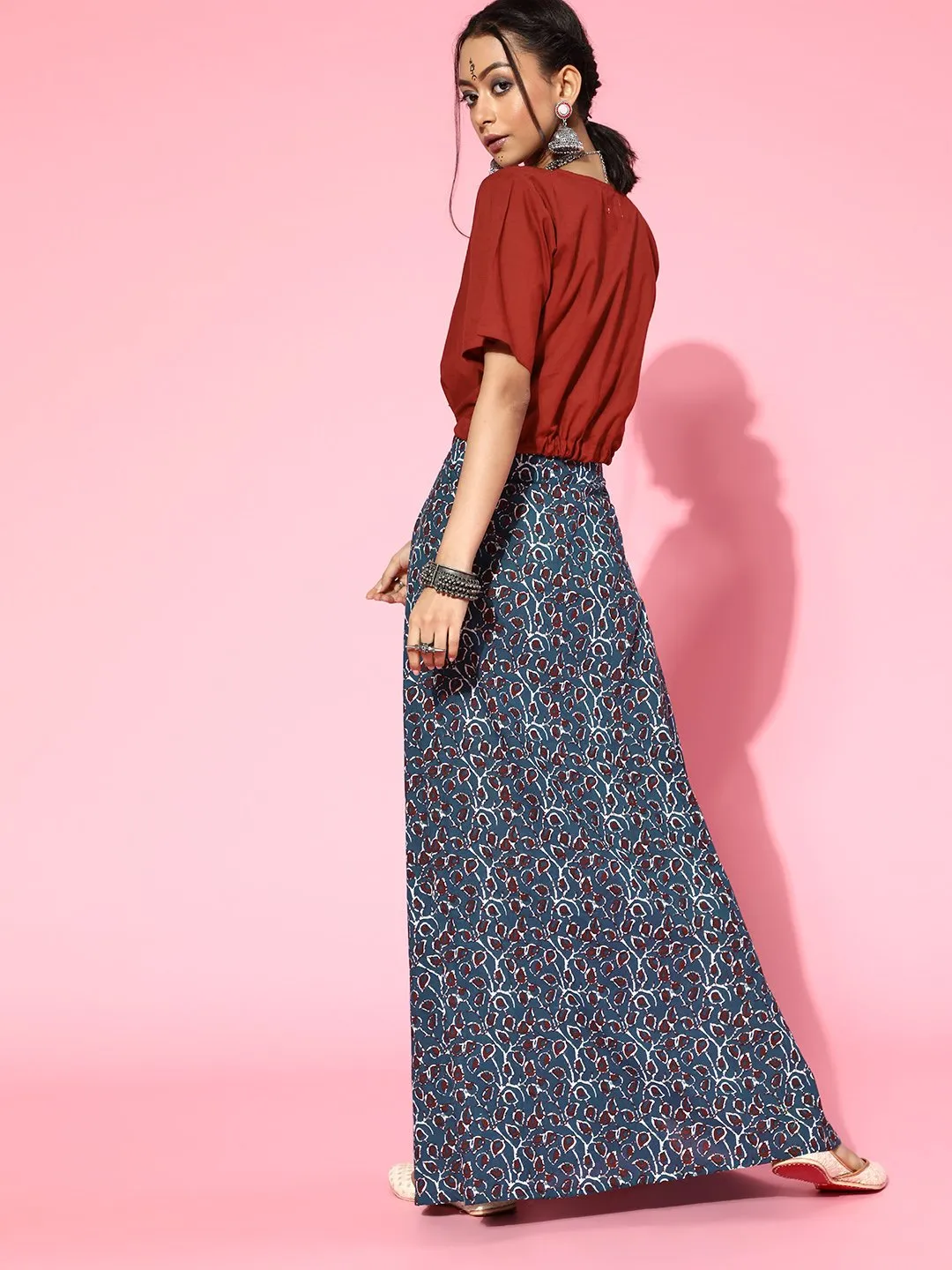 Maroon Indigo Skirt Set