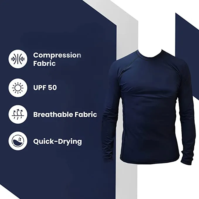 Mens Tight Fit Long Sleeve Rashguard – Quick Drying UPF 50  Sun Protection/Block