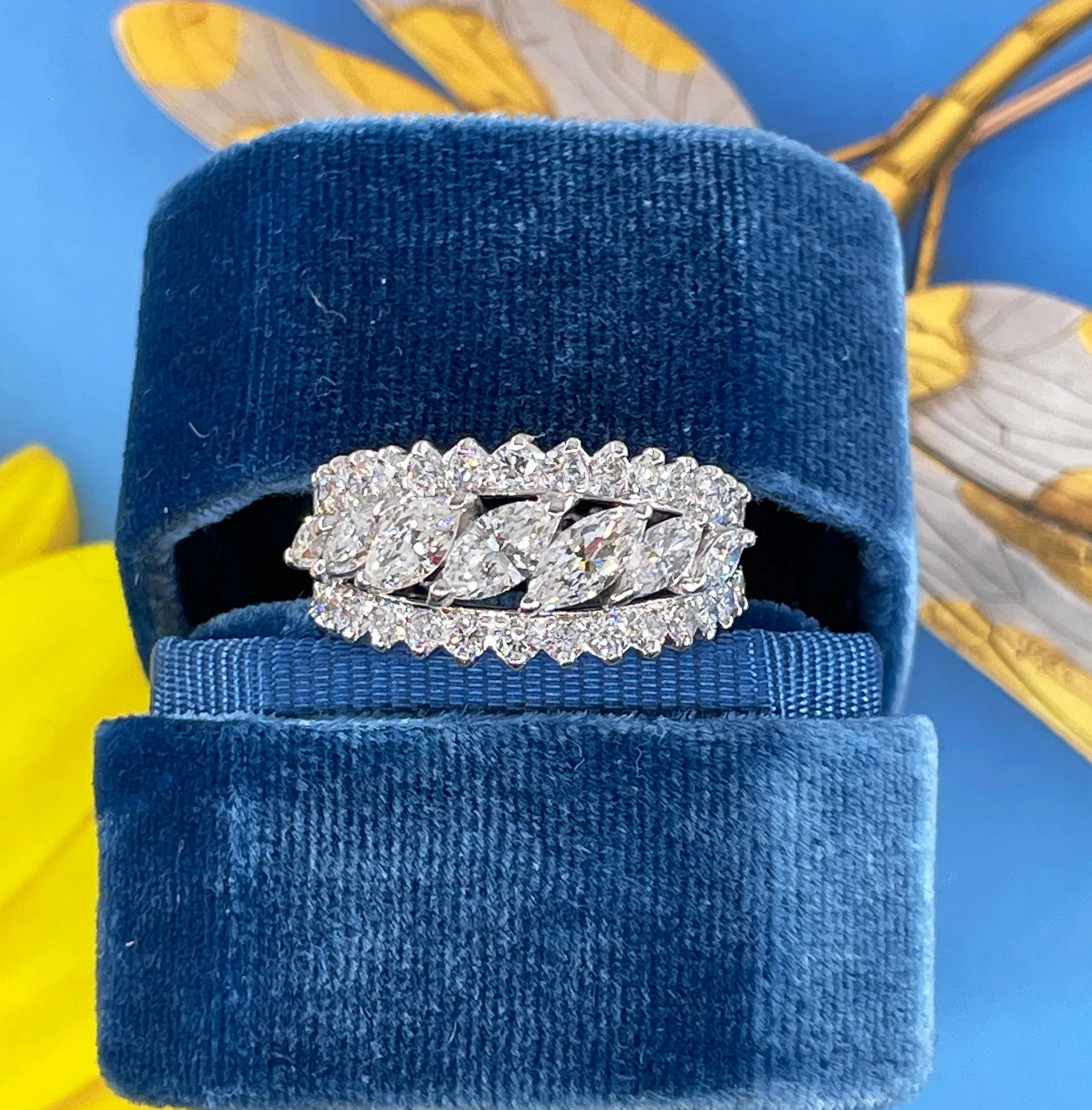 Mid-Century 6.89ctw Marquise Round Diamond Vintage Eternity Platinum Ring